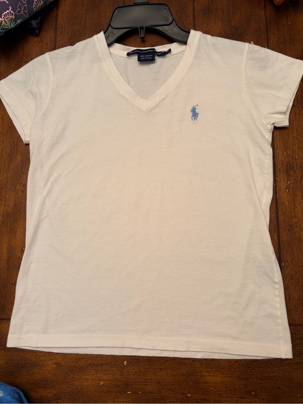 Ralph Lauren White V-Neck Tee with Blue Polo Player